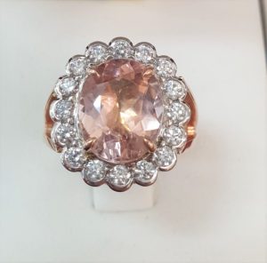 Morganite Diamond Halo Ring Rose Gold