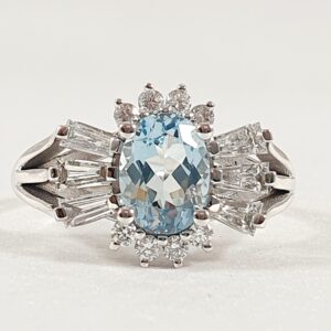 Aquamarine and diamond ballerina ring 18ct white gold